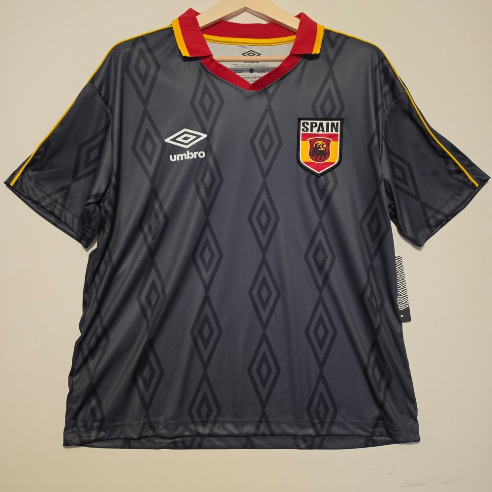 Umbro Spain Soccer Jersey Diamond Print Football 2026 Charcoal Grey Red Large